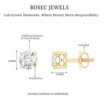 Brilliant cut diamond stud earrings in prong setting from Rosec Jewels, showcasing sparkling diamonds on sterling earring posts.