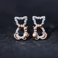 Certified diamond cat stud earrings by Rosec Jewels featuring sparkling diamonds set in sterling silver.