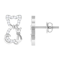 Certified diamond cat stud earrings by Rosec Jewels featuring sparkling diamond cat-shaped studs on silver earring posts.
