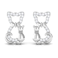 Certified diamond cat stud earrings by Rosec Jewels featuring sparkling diamond cat-shaped designs on silver earrings.