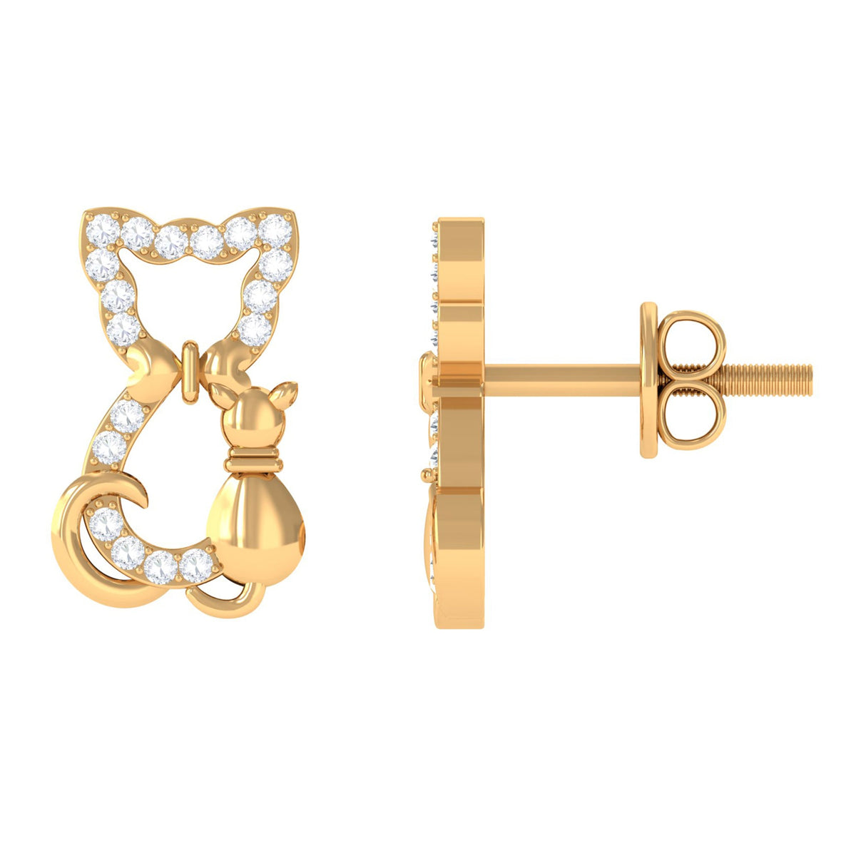 Certified diamond cat stud earrings by Rosec Jewels featuring sparkling diamond accents on silver or gold settings.
