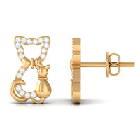 Certified diamond cat stud earrings by Rosec Jewels, featuring sparkling diamond designs on silver earring studs.