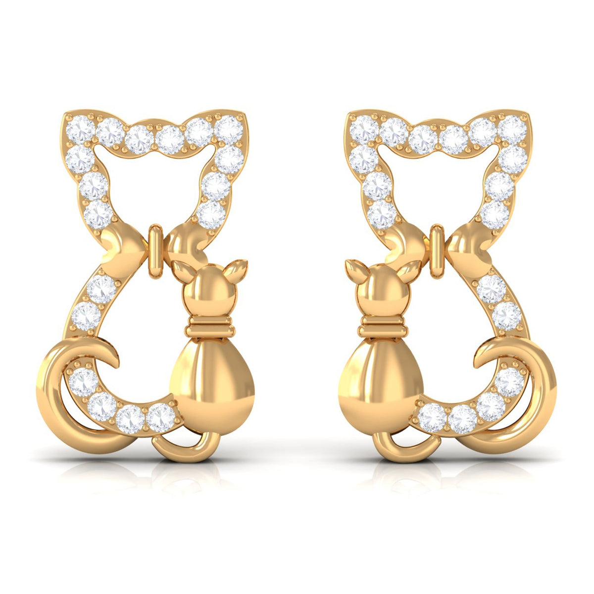 Certified diamond cat stud earrings by Rosec Jewels featuring sparkling diamond details and a sleek, elegant design.