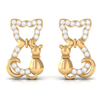 Certified diamond cat stud earrings by Rosec Jewels featuring sparkling diamond details and a sleek, elegant design.