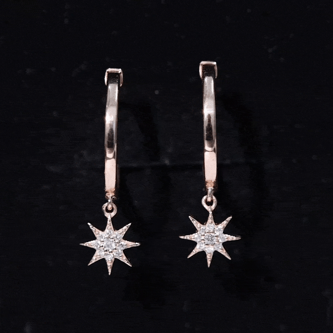 Rosec Jewels diamond star drop hoop earrings featuring sparkling diamonds and sleek hoop design.