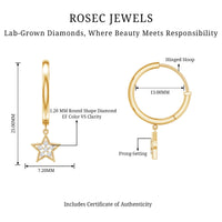 Rosec Jewels diamond star drop hoop earrings, gold-tone earrings with sparkling star-shaped diamond accents and hoop design.