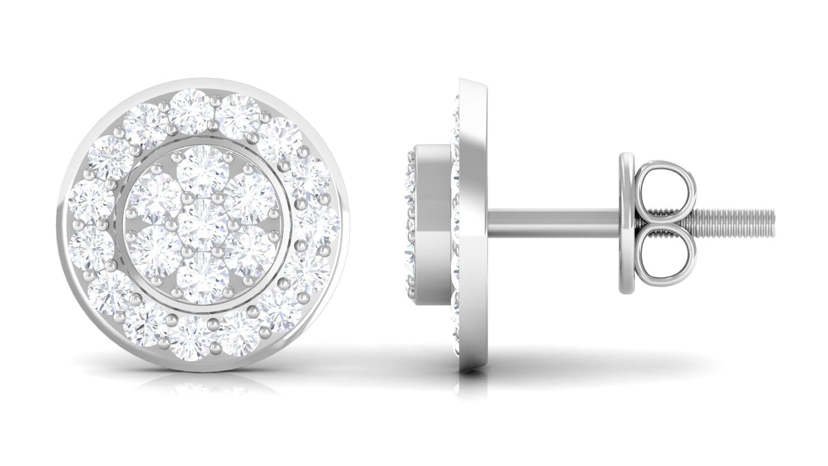 Natural Diamond Round Earrings with Screw Back