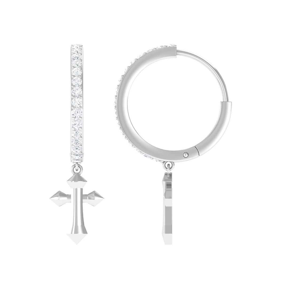 Rosec Jewels Certified Diamond Cross Drop Hoop Earrings, gold-tone earrings with sparkling diamond crosses, jewelry for elegant style.