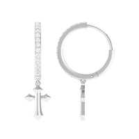 Rosec Jewels Certified Diamond Cross Drop Hoop Earrings, gold-tone earrings with sparkling diamond crosses, jewelry for elegant style.