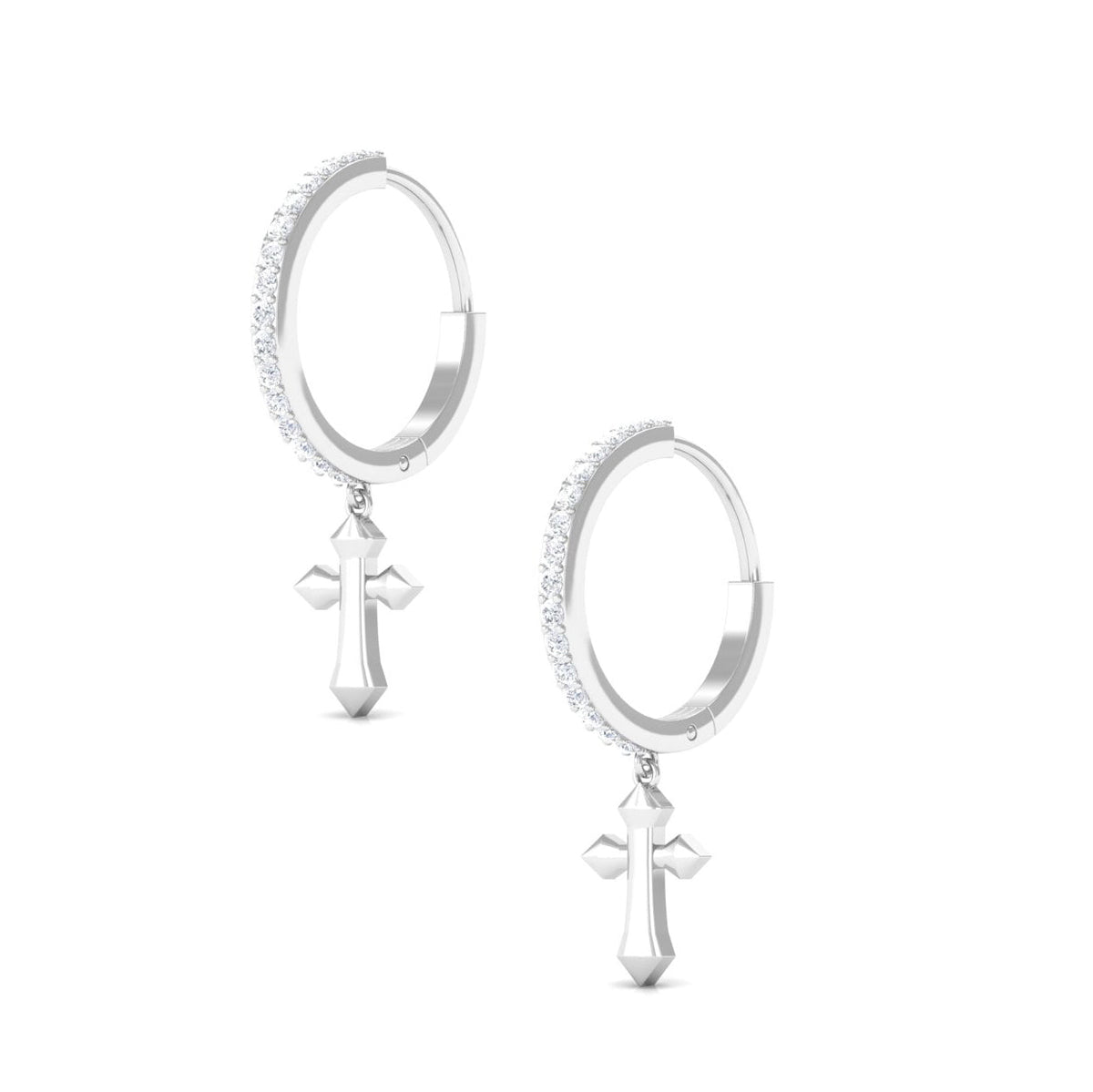 Rosec Jewels Certified Diamond Cross Drop Hoop Earrings with sparkling diamonds and gold hoops, elegant jewelry accessory.