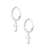 Rosec Jewels Certified Diamond Cross Drop Hoop Earrings with sparkling diamonds and gold hoops, elegant jewelry accessory.
