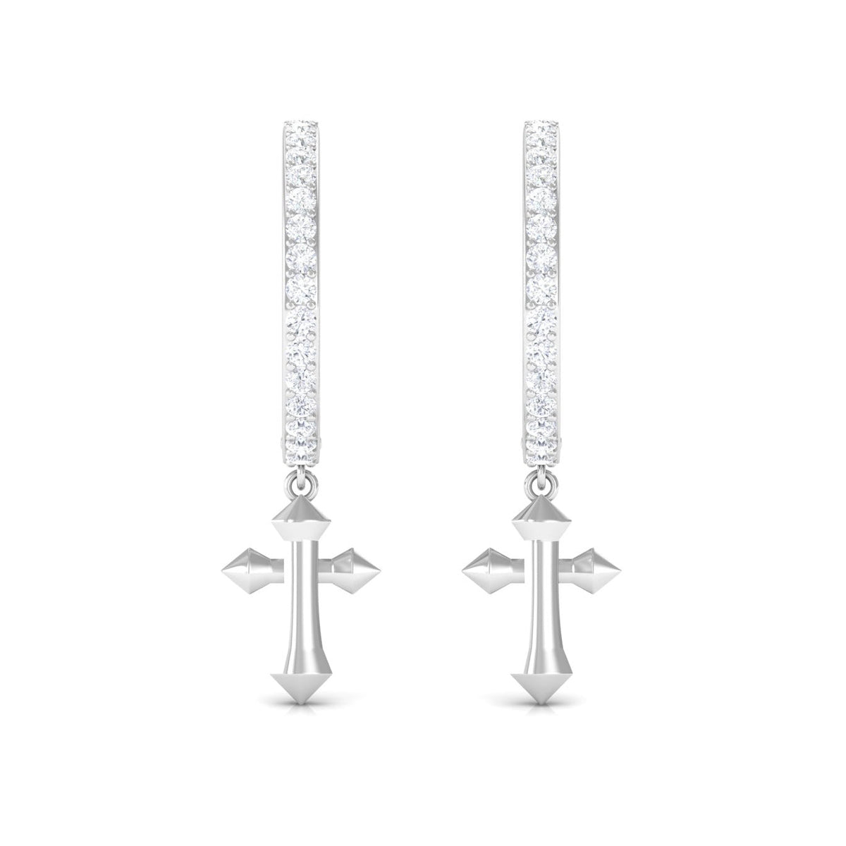 Certified diamond cross drop hoop earrings by Rosec Jewels featuring sparkling diamonds and elegant hoop design.