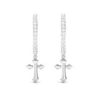 Certified diamond cross drop hoop earrings by Rosec Jewels featuring sparkling diamonds and elegant hoop design.