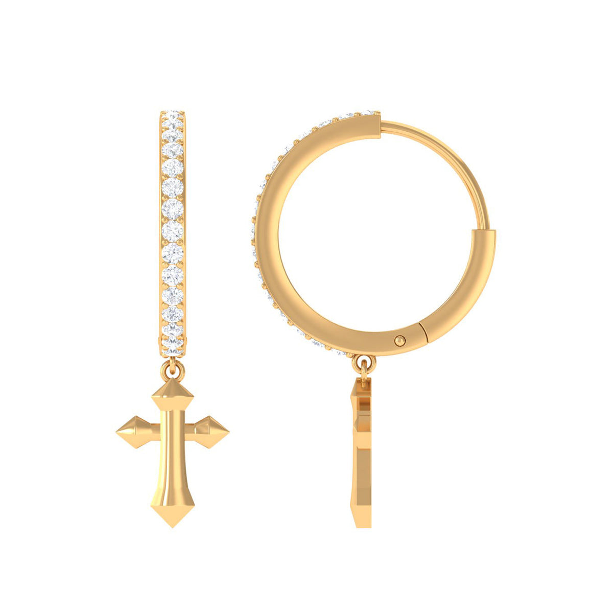 Rosec Jewels Certified Diamond Cross Drop Hoop Earrings featuring sparkling diamond accents and elegant hoop design.