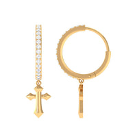Rosec Jewels Certified Diamond Cross Drop Hoop Earrings featuring sparkling diamond accents and elegant hoop design.