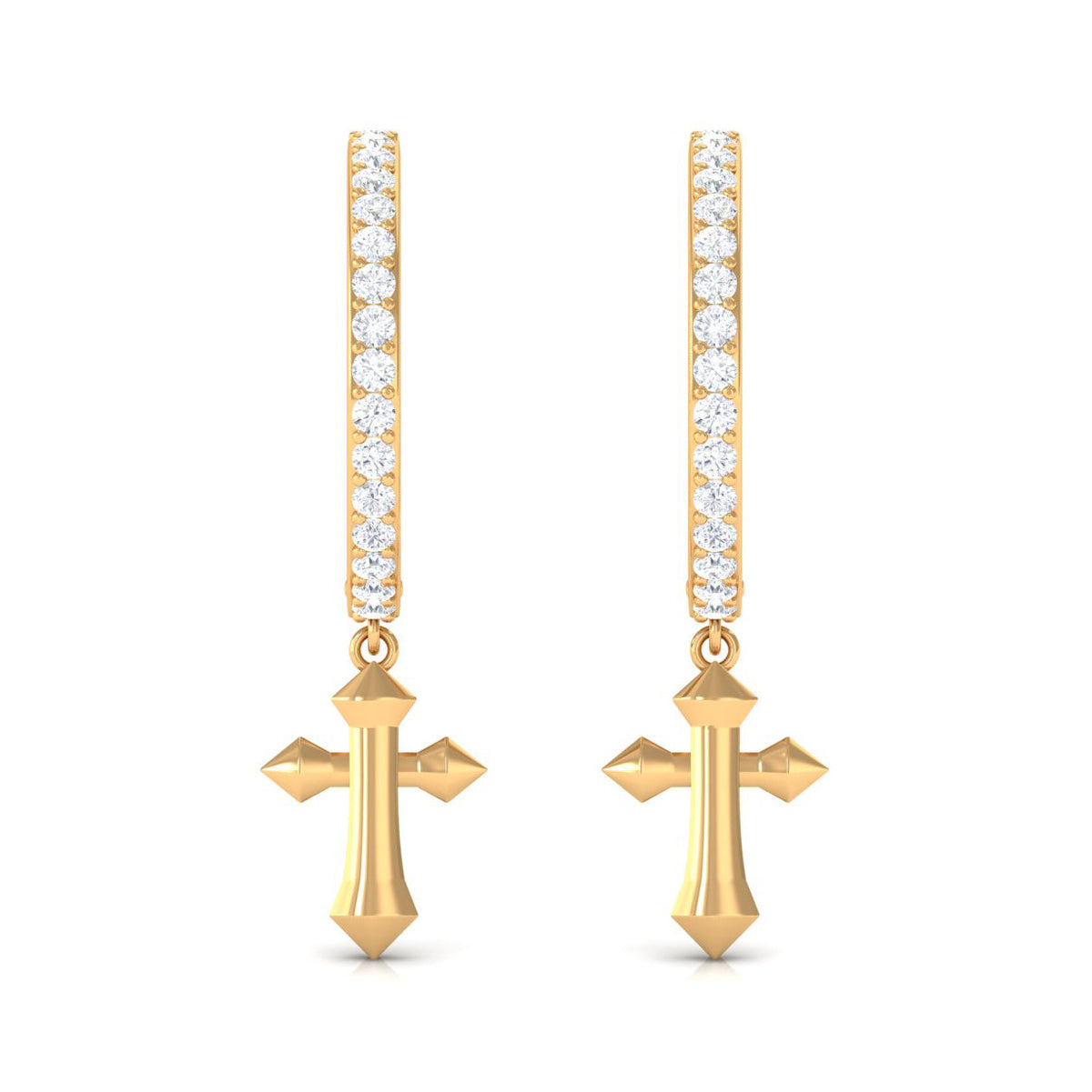 Rosec Jewels Certified Diamond Cross Drop Hoop Earrings, elegant silver earrings with sparkling diamond accents.