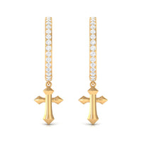 Rosec Jewels Certified Diamond Cross Drop Hoop Earrings, elegant silver earrings with sparkling diamond accents.
