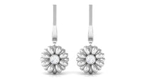 Natural Diamond Flower Drop Hoop Earrings