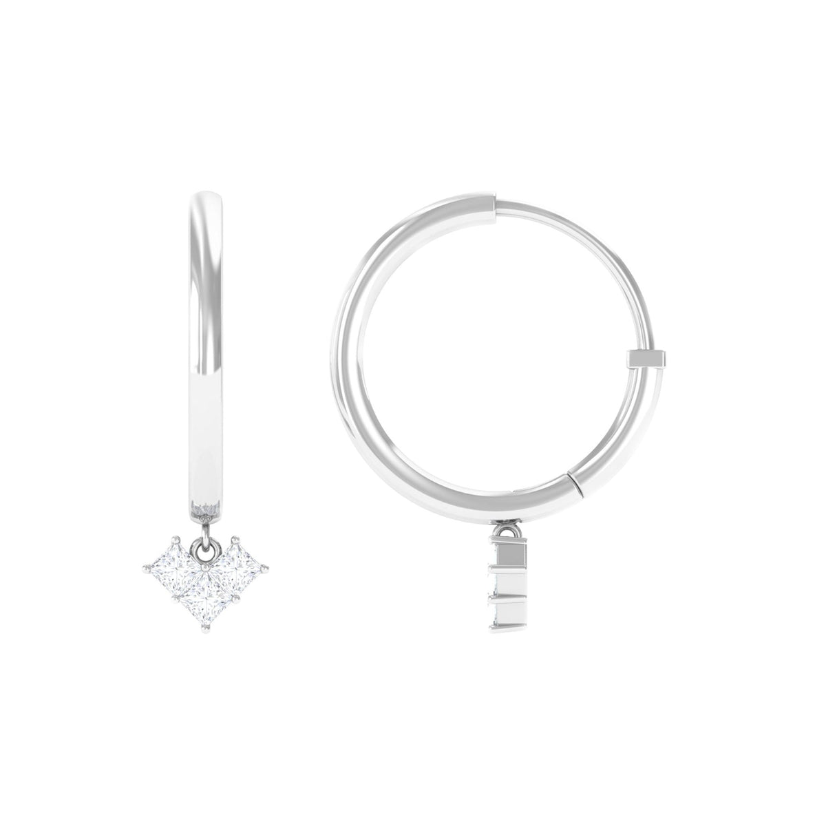 Minimal diamond drop earrings with hinged hoops from Rosec Jewels, featuring sleek design and sparkling diamonds.