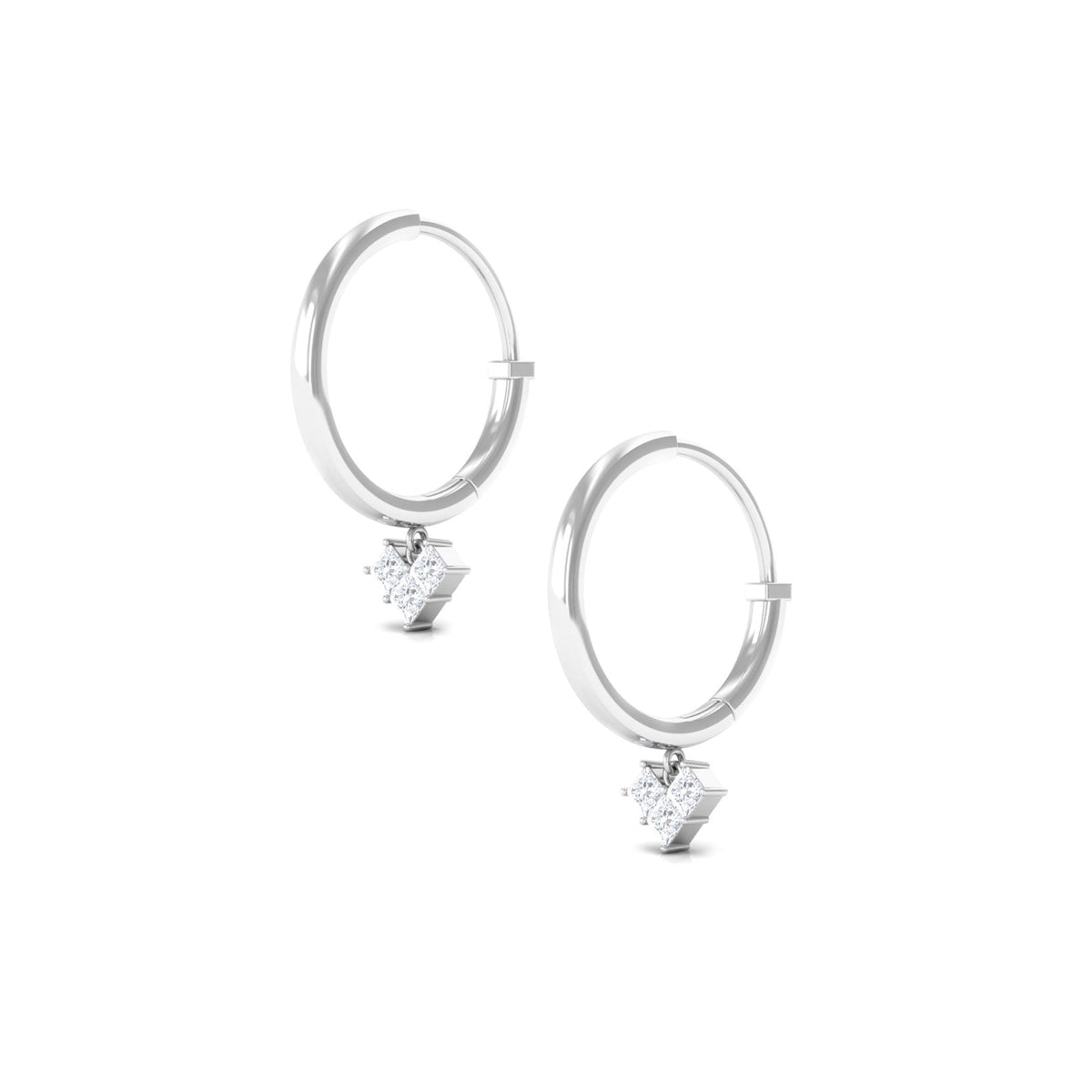 Rosec Jewels minimal diamond drop earrings with hinged hoop, featuring sparkling diamond accents and sleek gold design.