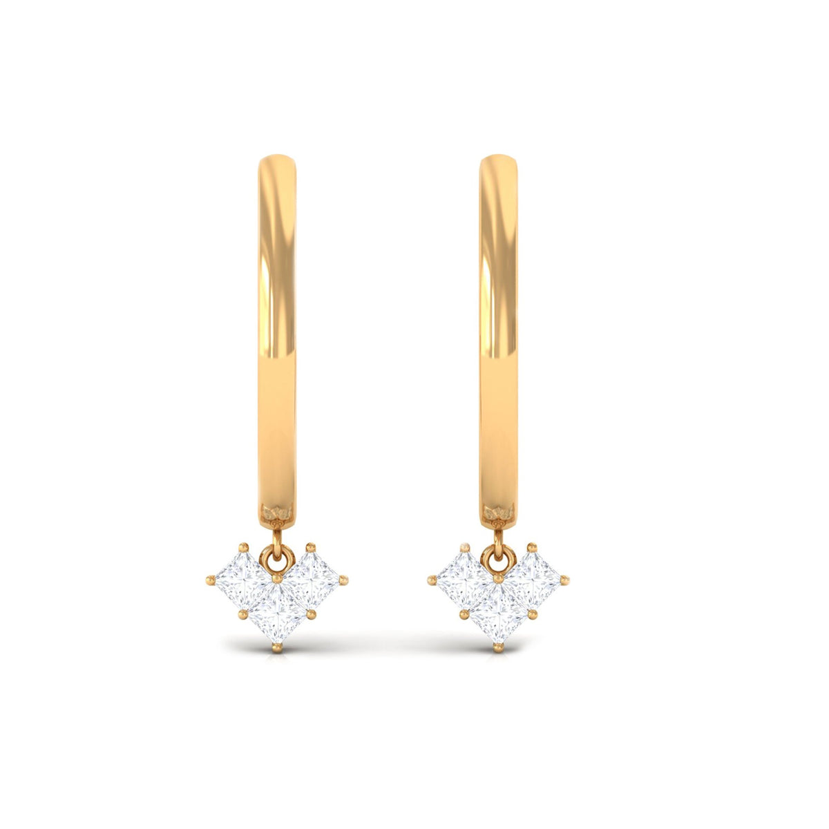Rosec Jewels minimal diamond drop earrings with hinged hoop, featuring elegant diamond accents and sleek gold design.