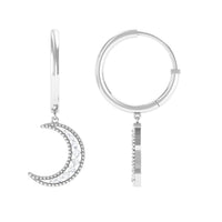 Certified diamond moon drop hoop earrings by Rosec Jewels featuring sparkling diamond accents and elegant hoop design.