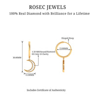 Certified diamond moon drop hoop earrings by Rosec Jewels featuring sparkling diamond accents and elegant hoop design.
