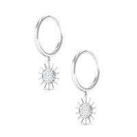Certified diamond sunburst hoop earrings by Rosec Jewels, showcasing sparkling diamond accents on elegant hoop earrings.