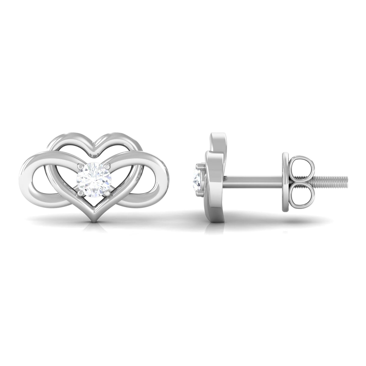 Natural Diamond Infinity Heart Earrings with Screw Back