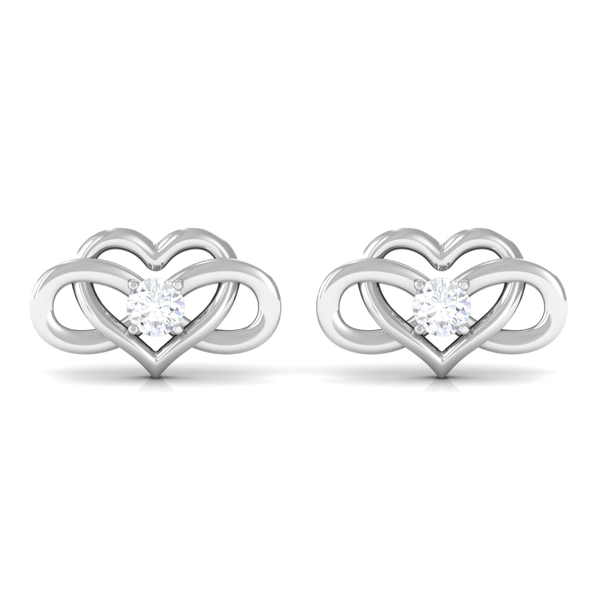 Natural Diamond Infinity Heart Earrings with Screw Back