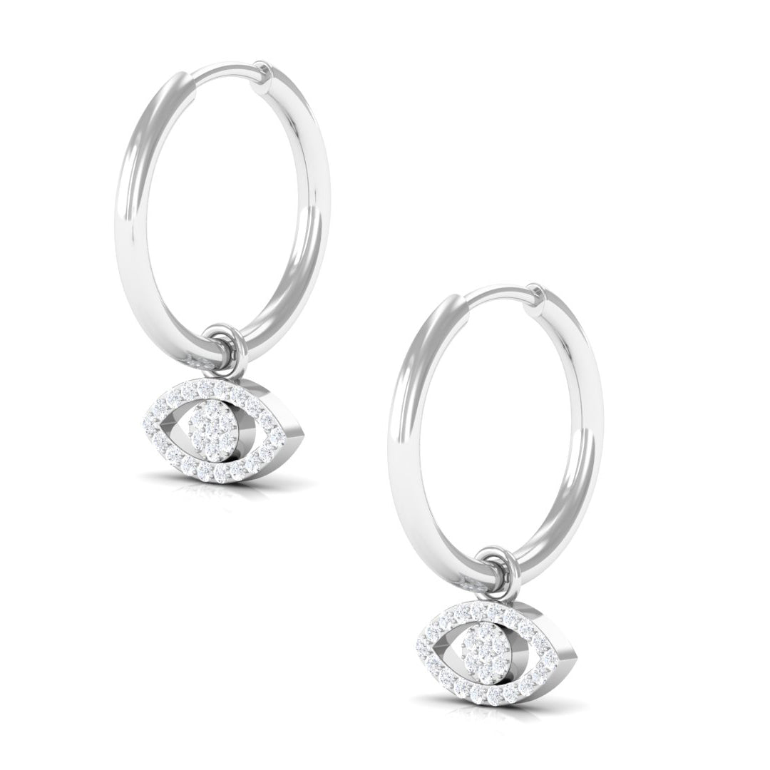 Natural diamond evil eye drop hoop earrings from Rosec Jewels featuring sparkling diamonds and elegant hoop design.