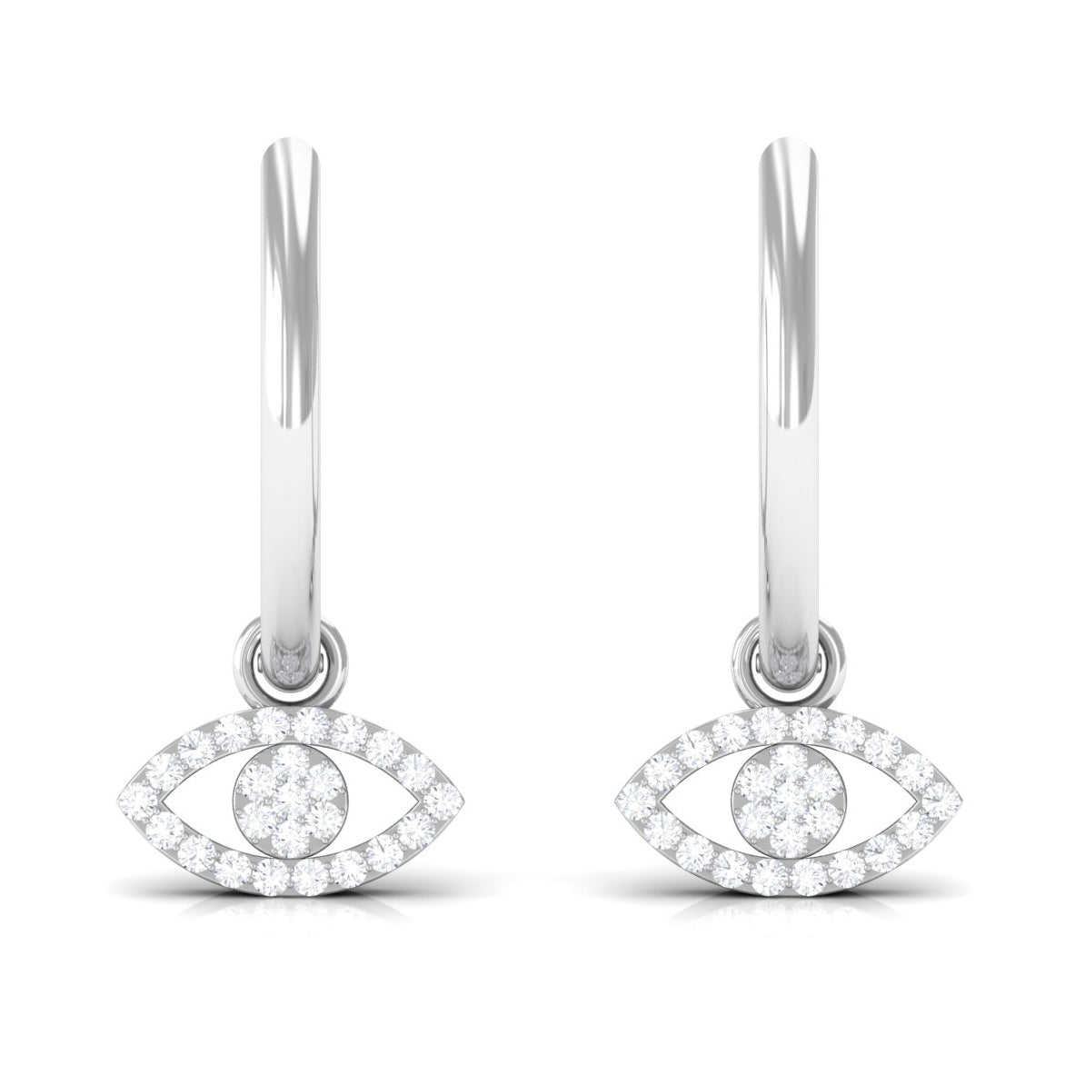 Natural diamond evil eye drop hoop earrings by Rosec Jewels featuring sparkling diamonds and elegant hoop design.