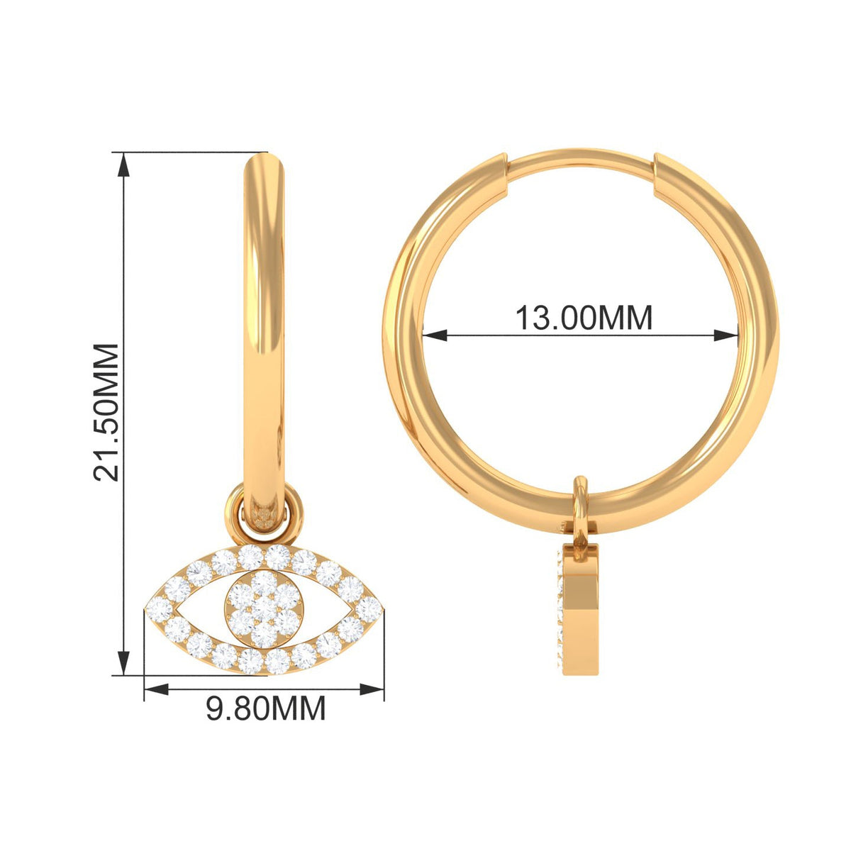 Natural diamond evil eye drop hoop earrings by Rosec Jewels, featuring sparkling diamonds and elegant hoop design.