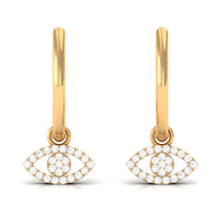 Natural diamond evil eye drop hoop earrings from Rosec Jewels featuring sparkling diamonds and elegant design.