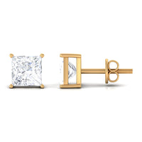 Natural Princess Cut Diamond Stud Earrings with Certificate