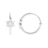 Rosec Jewels diamond flower hoop earrings for women, showcasing intricate floral design and sparkling diamonds in a stylish hoop.