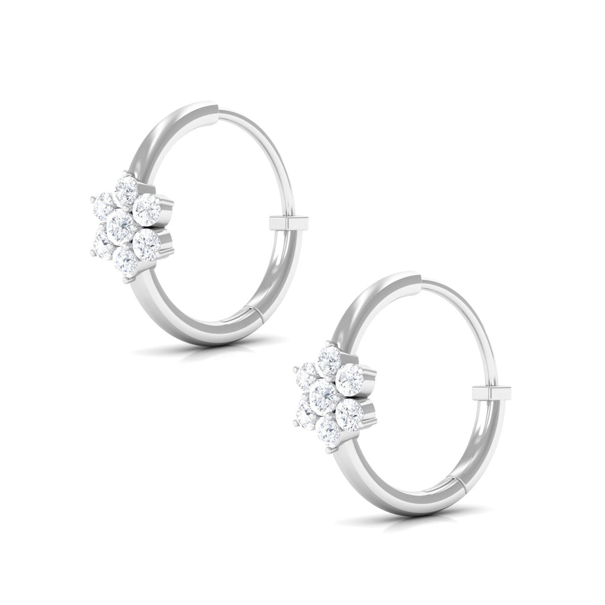 Rosec Jewels diamond flower hoop earrings for women featuring elegant floral design and sparkling diamond accents