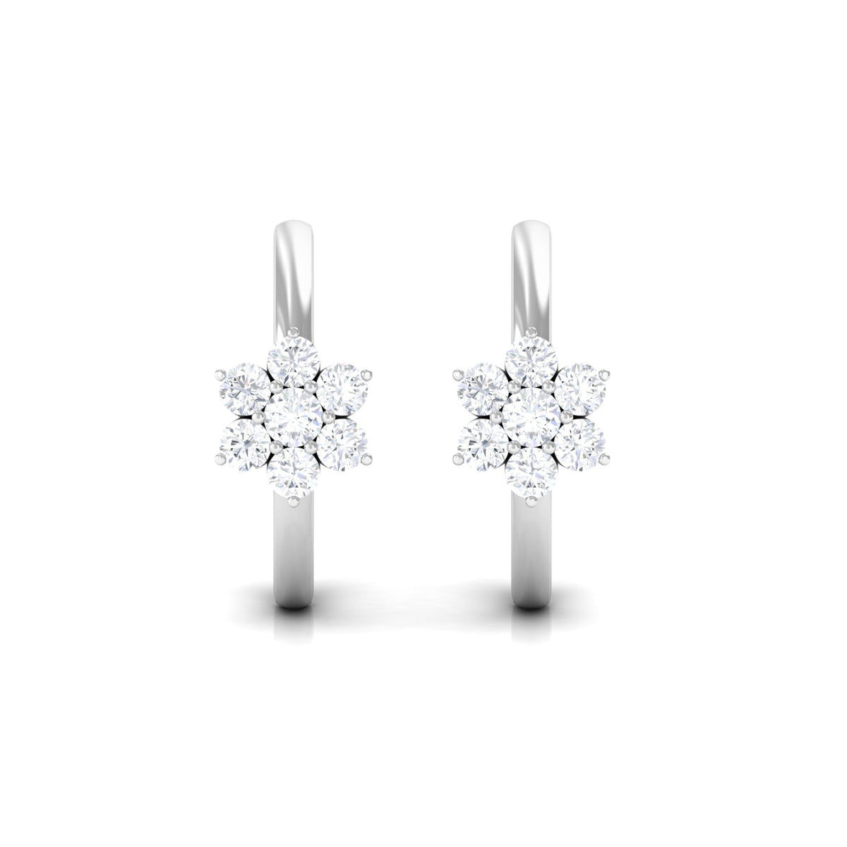 Rosec Jewels diamond flower hoop earrings for women, showcasing elegant floral design and sparkling diamonds.