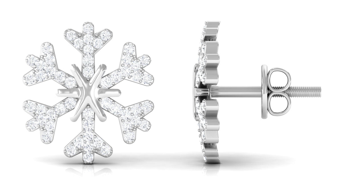 Natural Diamond Snowflake Earrings with Screw Back