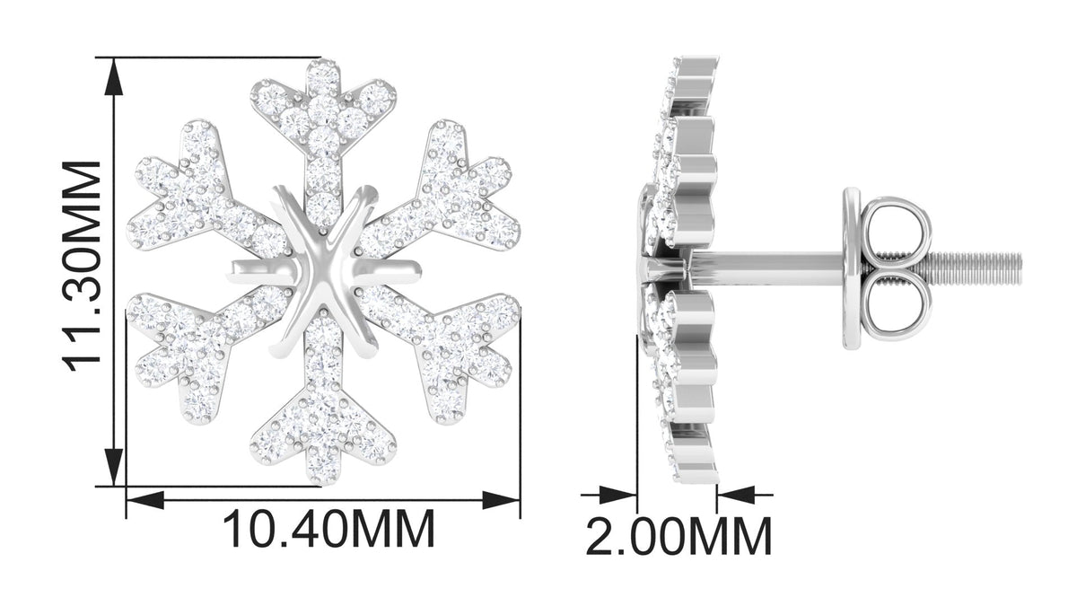 Natural Diamond Snowflake Earrings with Screw Back