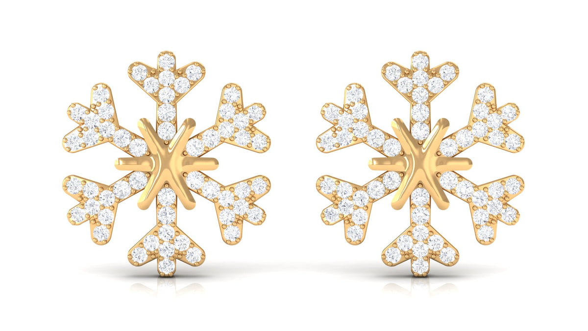 Natural Diamond Snowflake Earrings with Screw Back