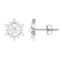 Round Diamond Flower Stud Earrings With Screw Back