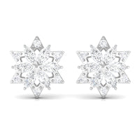 Round Diamond Flower Stud Earrings With Screw Back