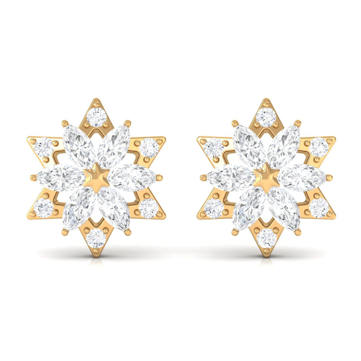 Round Diamond Flower Stud Earrings With Screw Back