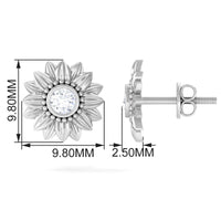 Diamond sunflower stud earrings from Rosec Jewels featuring sparkling diamond accents and a sunflower design for women.