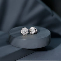Diamond sunflower stud earrings for women by Rosec Jewels featuring sparkling diamond accents and sunflower design.