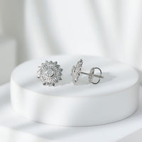 Rosec Jewels diamond sunflower stud earrings for women, featuring sparkling diamond accents and sunflower design.