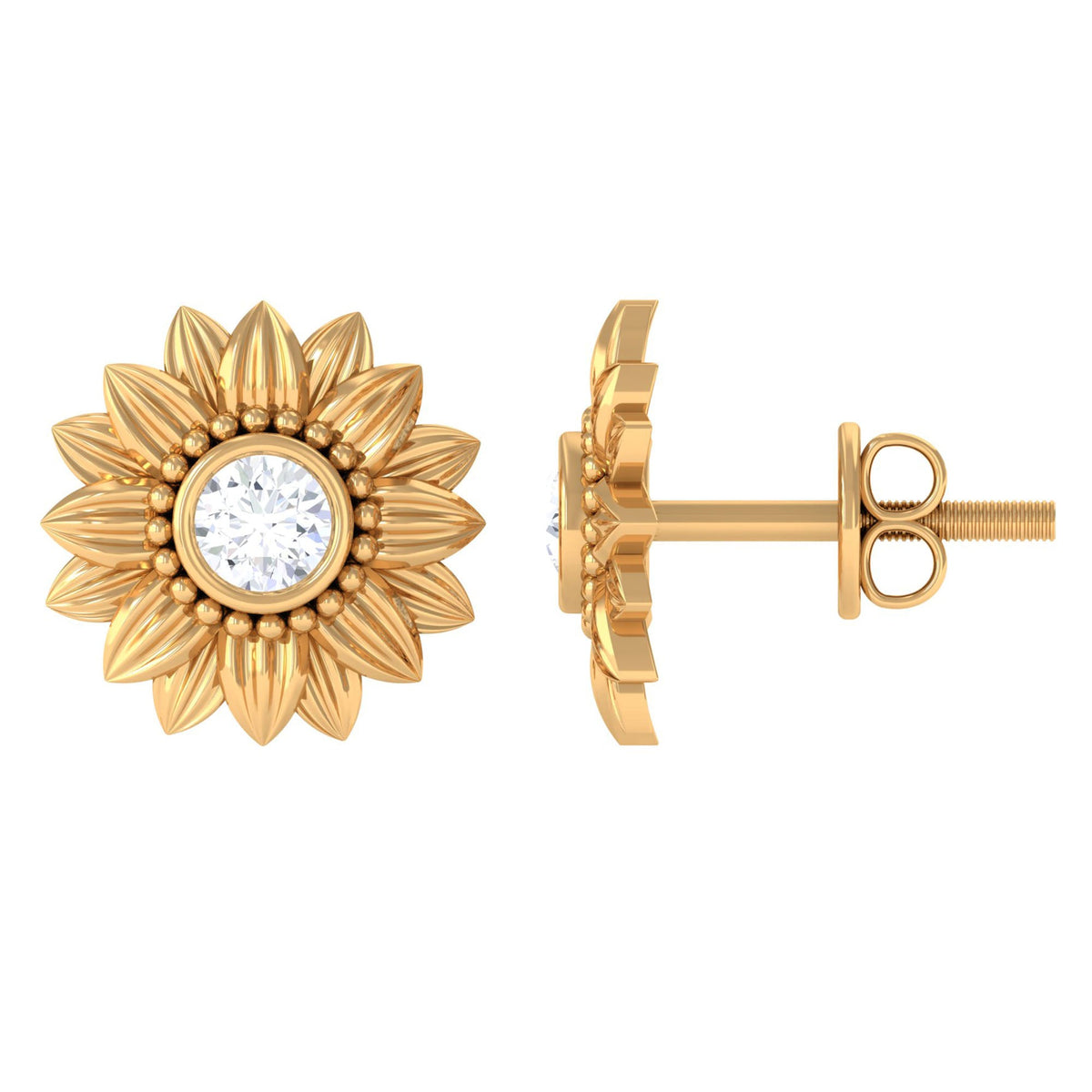 Rosec Jewels diamond sunflower stud earrings for women featuring sparkling diamond accents and sunflower design.