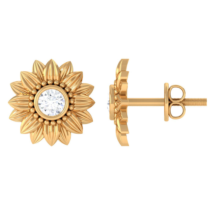 Rosec Jewels diamond sunflower stud earrings for women featuring sparkling diamond accents and sunflower design.