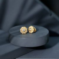 Diamond sunflower stud earrings for women by Rosec Jewels featuring sparkling diamond accents and sunflower design.